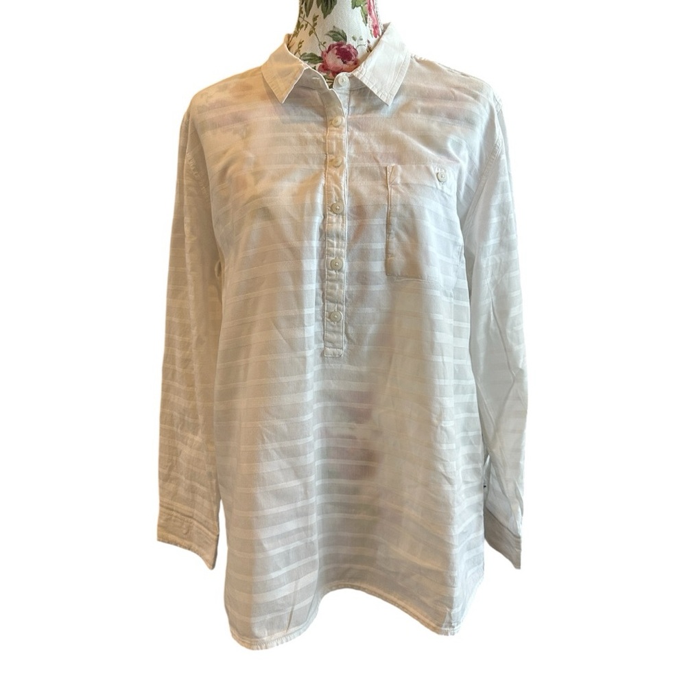 Tommy Hilfiger white long sleeve striped pullover blouse collared